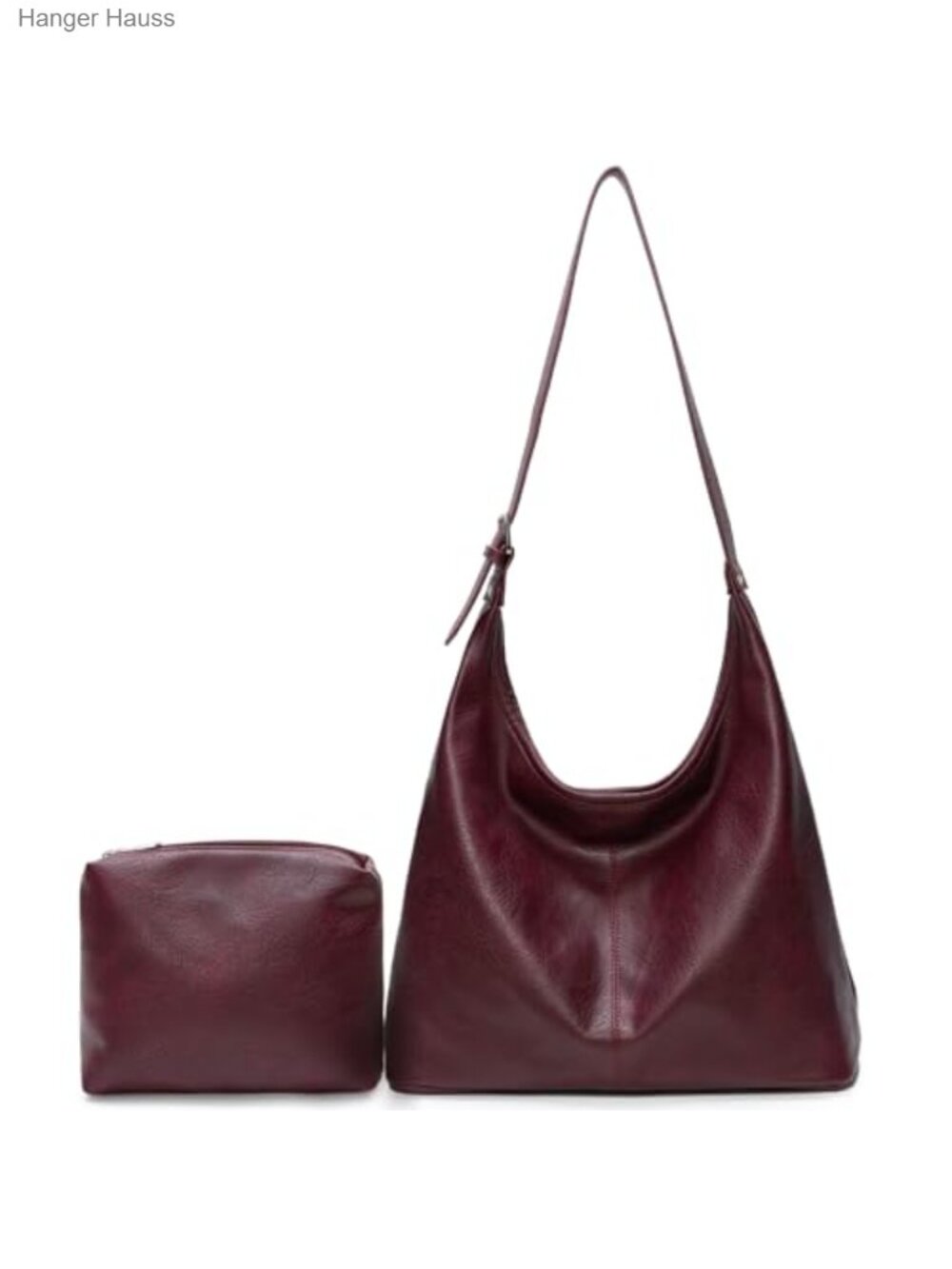 Vegan Leather Slouchy Hobo Shoulder Tote with Matching Pouch Laptop Bag